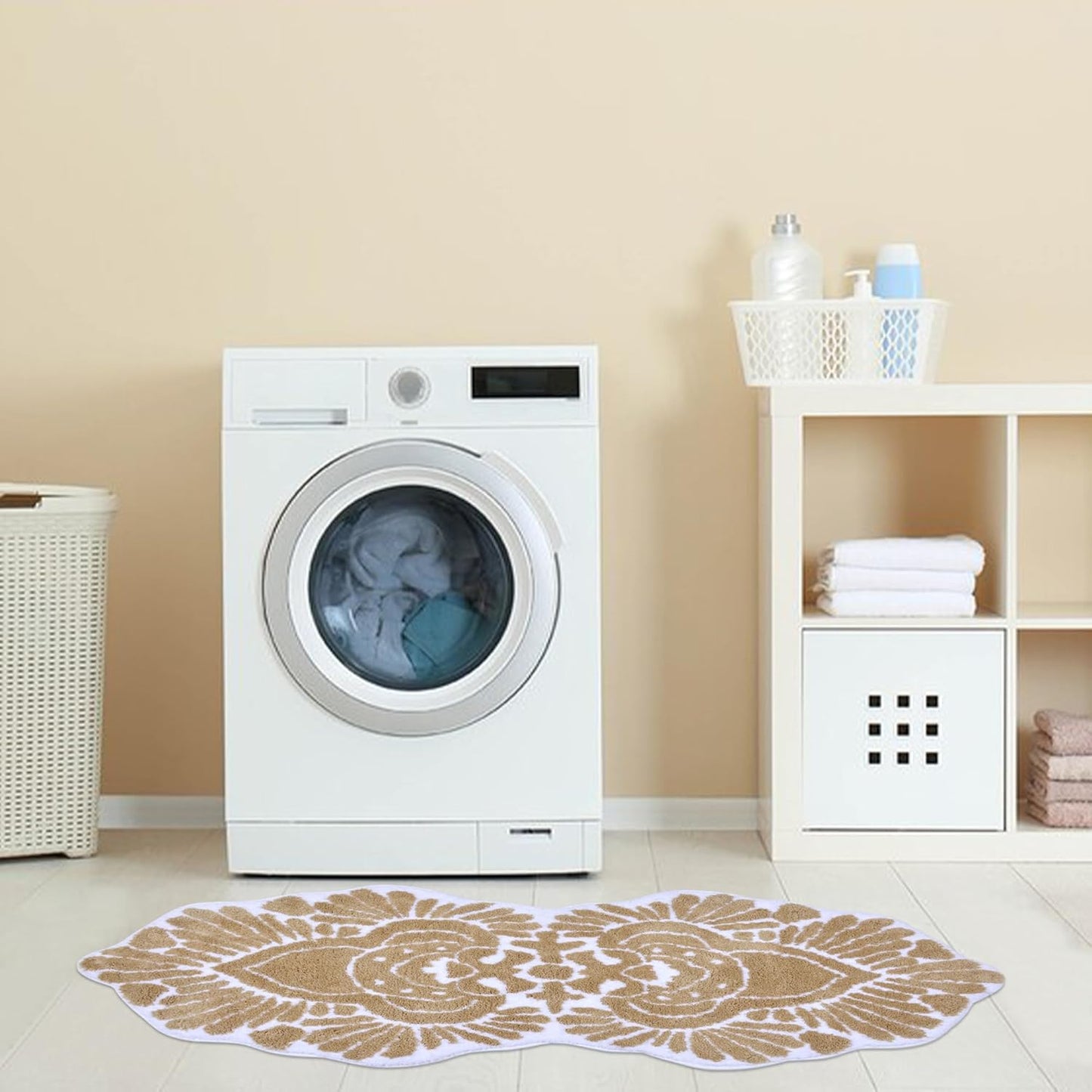 Bathroom Runner Rug 18x47 Non Slip Absorbent Bath Mats Long Bathroom Rugs Machine Washable Carpet Runner Rug Beige