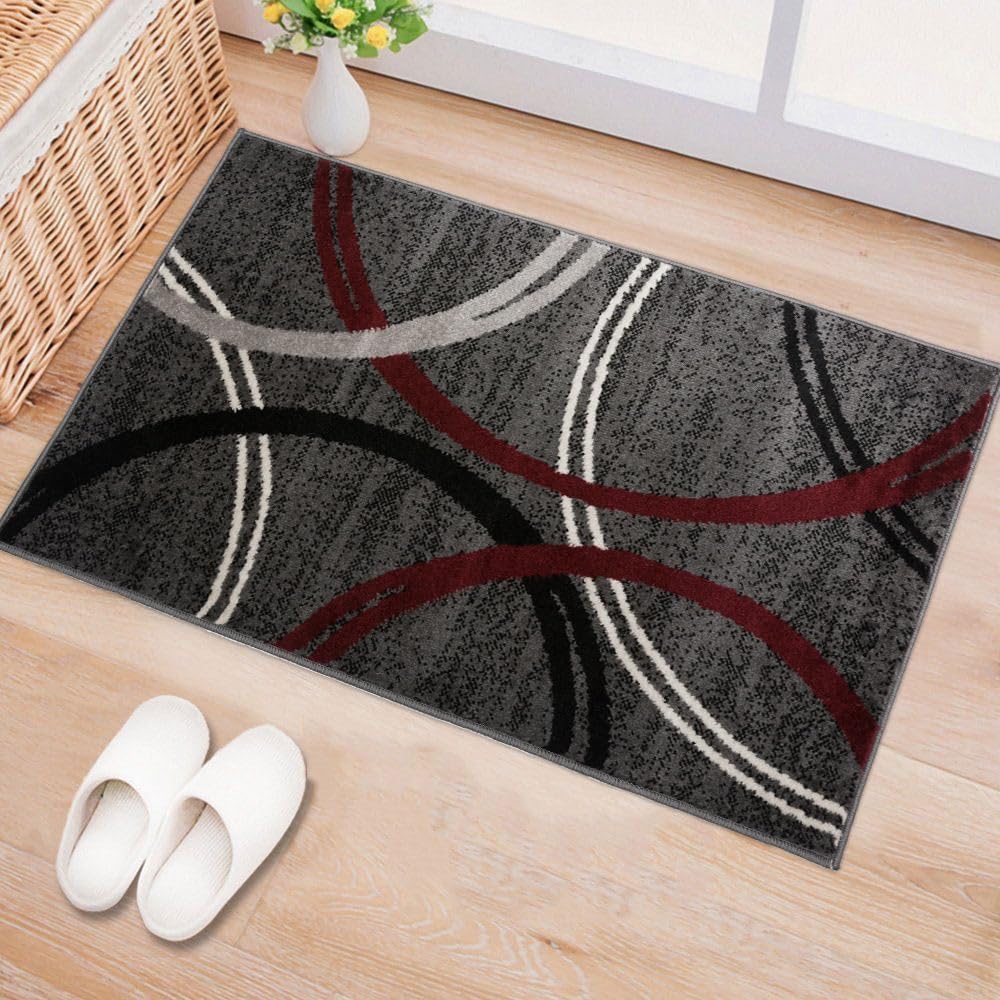 Rugshop Wavy Circles Design Area Rug, Fade-Resistant Carpet for Living Room, Dining Room, or Bedroom, Gray, 5'3" x 7'3"