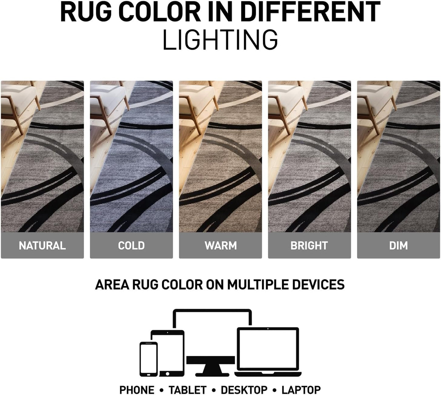 Rugshop Wavy Circles Design Area Rug, Fade-Resistant Carpet for Living Room, Dining Room, or Bedroom, Gray, 5'3" x 7'3"