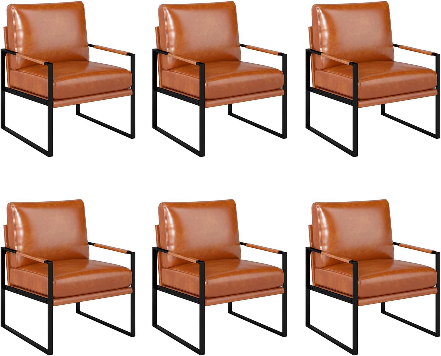 Phoenix Home PU Leather Accent Chair Set of 2, Leisure Metal Framed Armchair with Extra Soft Padded and Cushion, 105 Degree Slant Back, Modern Reading Arm Chair for Living Room/Office/Bedroom, Black
