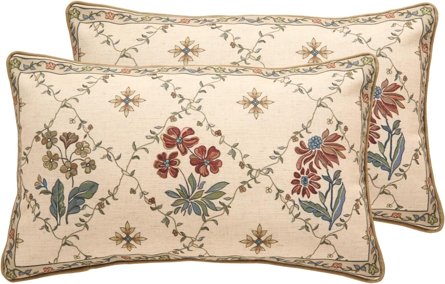 patdrea Designer Pack of 2 Square Throw Pillow Covers,Farmhouse Pink and Yellow Linen with Floral Pattern Pillows Cover,Decorative Pillowcases Cushion for Bed Living Room Outdoor Car,18"x18"