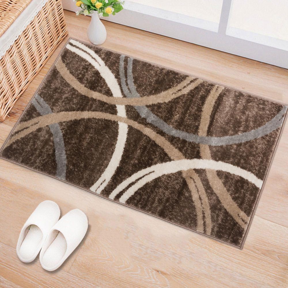 Rugshop Wavy Circles Design Area Rug, Fade-Resistant Carpet for Living Room, Dining Room, or Bedroom, Gray, 5'3" x 7'3"