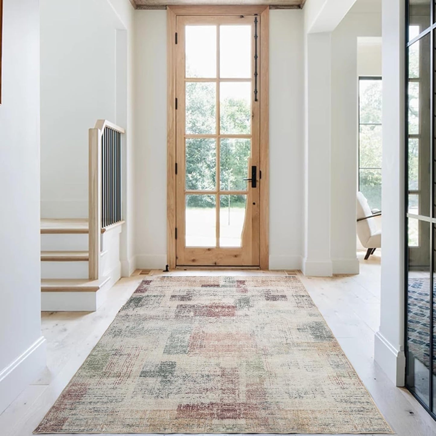 Area Rug 5×7, Vintage Boho Rug,Ultra-Soft Low Pile, Washable, Non Slip,Stain Resistant Printed Carpet for Living Room Bedrooms Playroom Office Kitchen, Light Blue