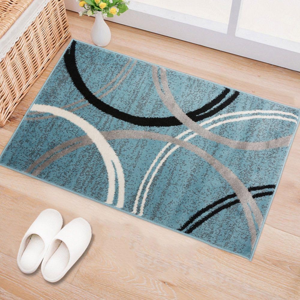 Rugshop Wavy Circles Design Area Rug, Fade-Resistant Carpet for Living Room, Dining Room, or Bedroom, Gray, 5'3" x 7'3"