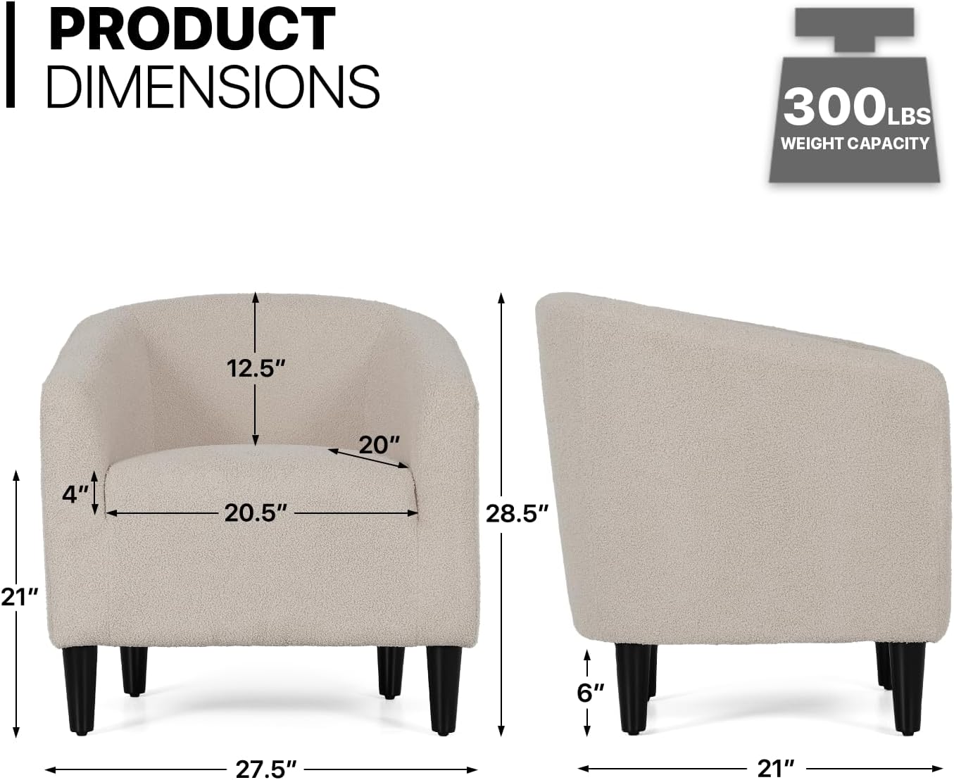 MoNiBloom Accent Barrel Chair, Boucle Fabric Accent Chair, Modern Sherpa Elegant Armchair with Cozy Soft Padded, 300lbs Capacity Compact Sofa Chair for Living Room, Bedroom, Office, Light Gray