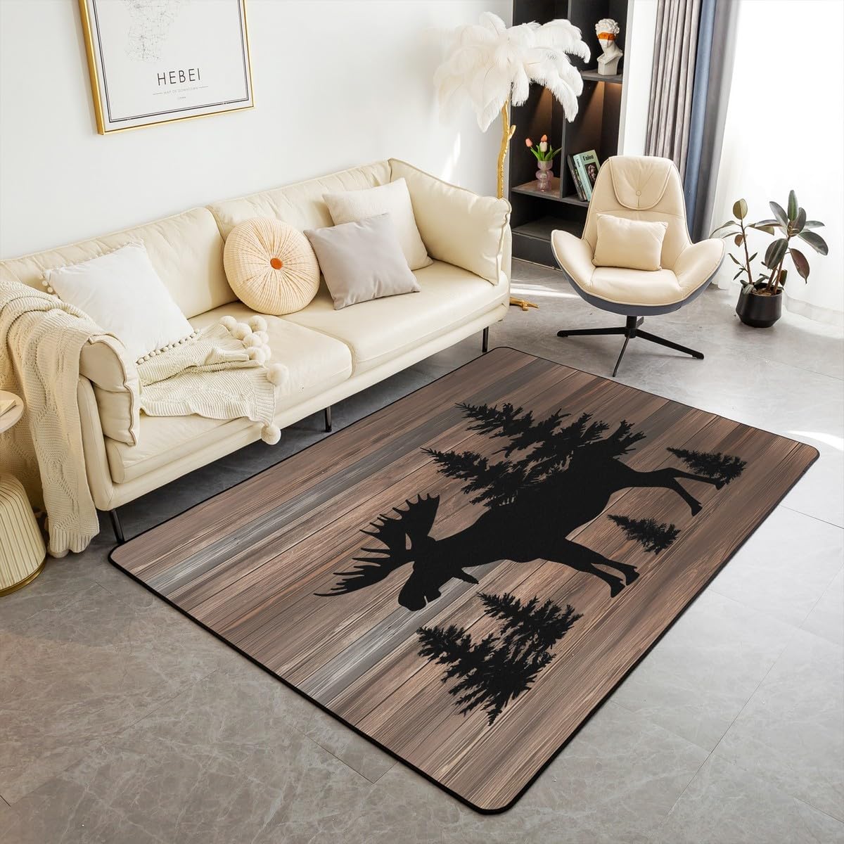 jejeloiu Cute Bear Area Rug 5x7 Wild Animal Pattern Decorative Carpet Nature Wildlife Bear Rugs for Living Room Bedroom Western Farmhouse Orange Grey Accent Rug