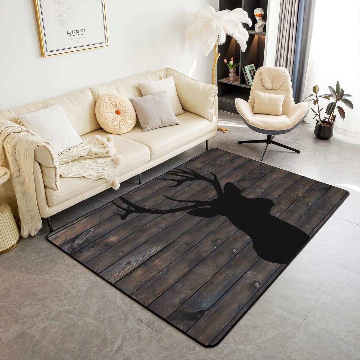 jejeloiu Cute Bear Area Rug 5x7 Wild Animal Pattern Decorative Carpet Nature Wildlife Bear Rugs for Living Room Bedroom Western Farmhouse Orange Grey Accent Rug