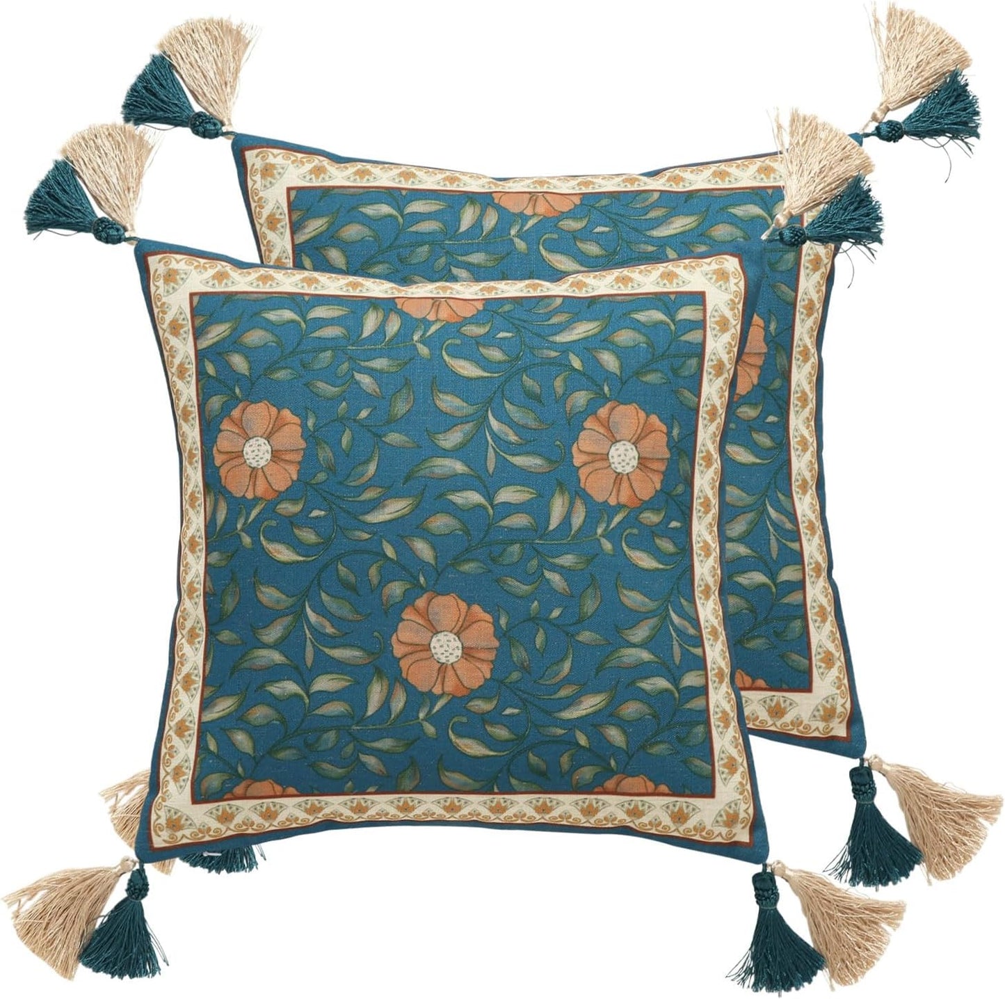 patdrea Designer Pack of 2 Square Throw Pillow Covers,Farmhouse Pink and Yellow Linen with Floral Pattern Pillows Cover,Decorative Pillowcases Cushion for Bed Living Room Outdoor Car,18"x18"