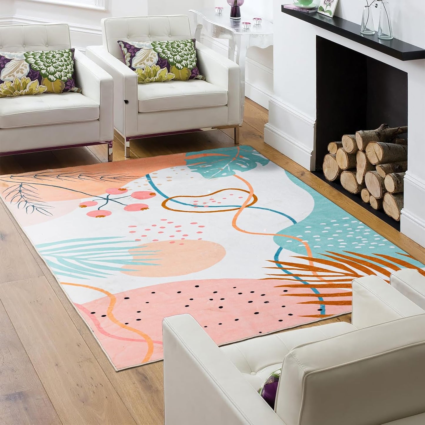 Area Rug 5×7, Vintage Boho Rug,Ultra-Soft Low Pile, Washable, Non Slip,Stain Resistant Printed Carpet for Living Room Bedrooms Playroom Office Kitchen, Light Blue