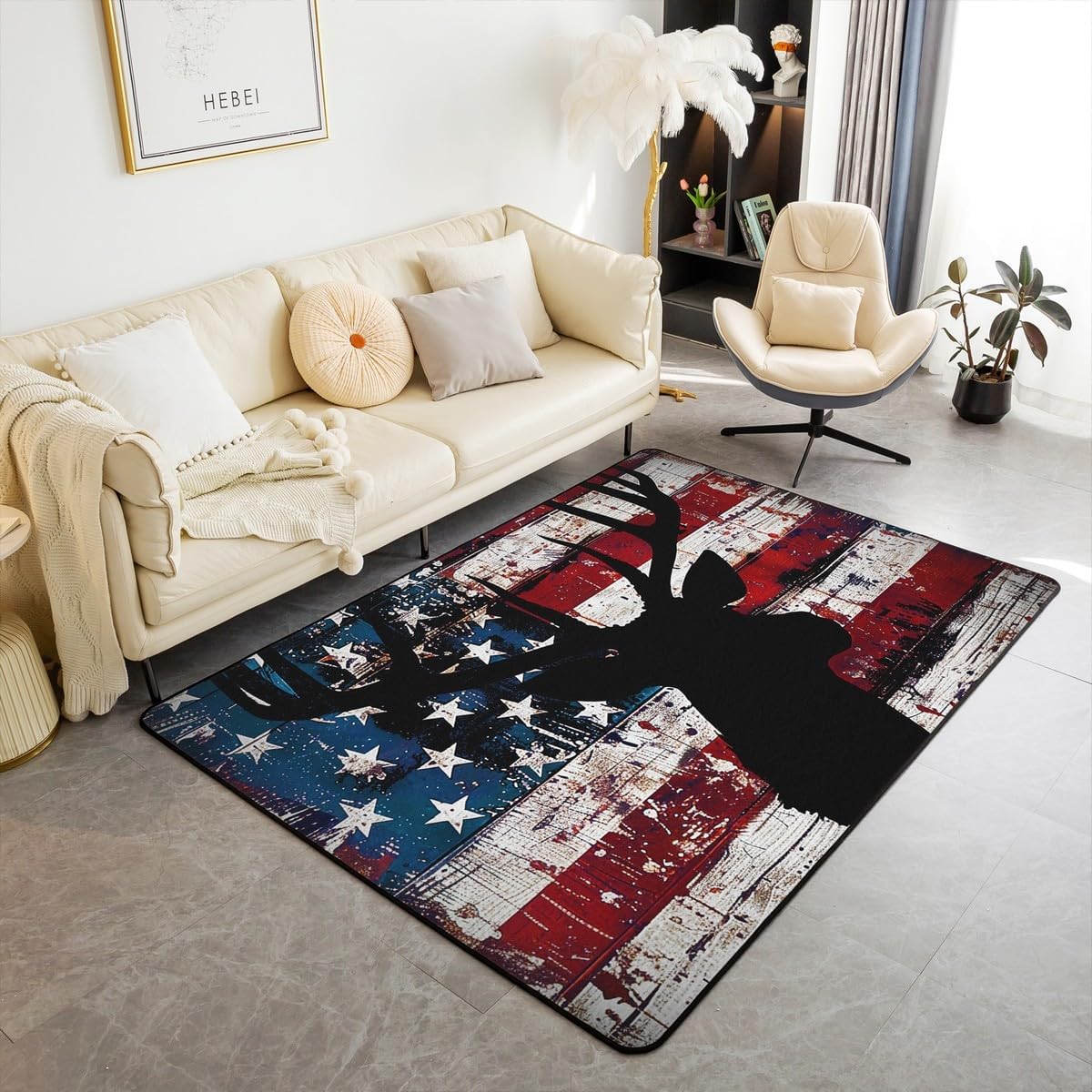 jejeloiu Cute Bear Area Rug 5x7 Wild Animal Pattern Decorative Carpet Nature Wildlife Bear Rugs for Living Room Bedroom Western Farmhouse Orange Grey Accent Rug