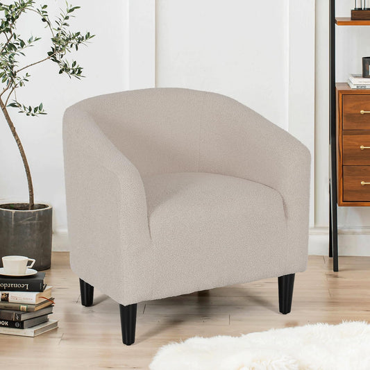 MoNiBloom Accent Barrel Chair, Boucle Fabric Accent Chair, Modern Sherpa Elegant Armchair with Cozy Soft Padded, 300lbs Capacity Compact Sofa Chair for Living Room, Bedroom, Office, Light Gray