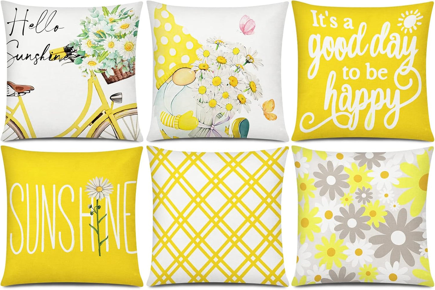 COMMINY Blue Grey Pillow Covers 18x18 Set of 6 Decorative Daisy Flower Throw Pillow Cover for Couch Modern Pillow Case for Patio Living Room Cushion Bed Farmhouse Home Decor
