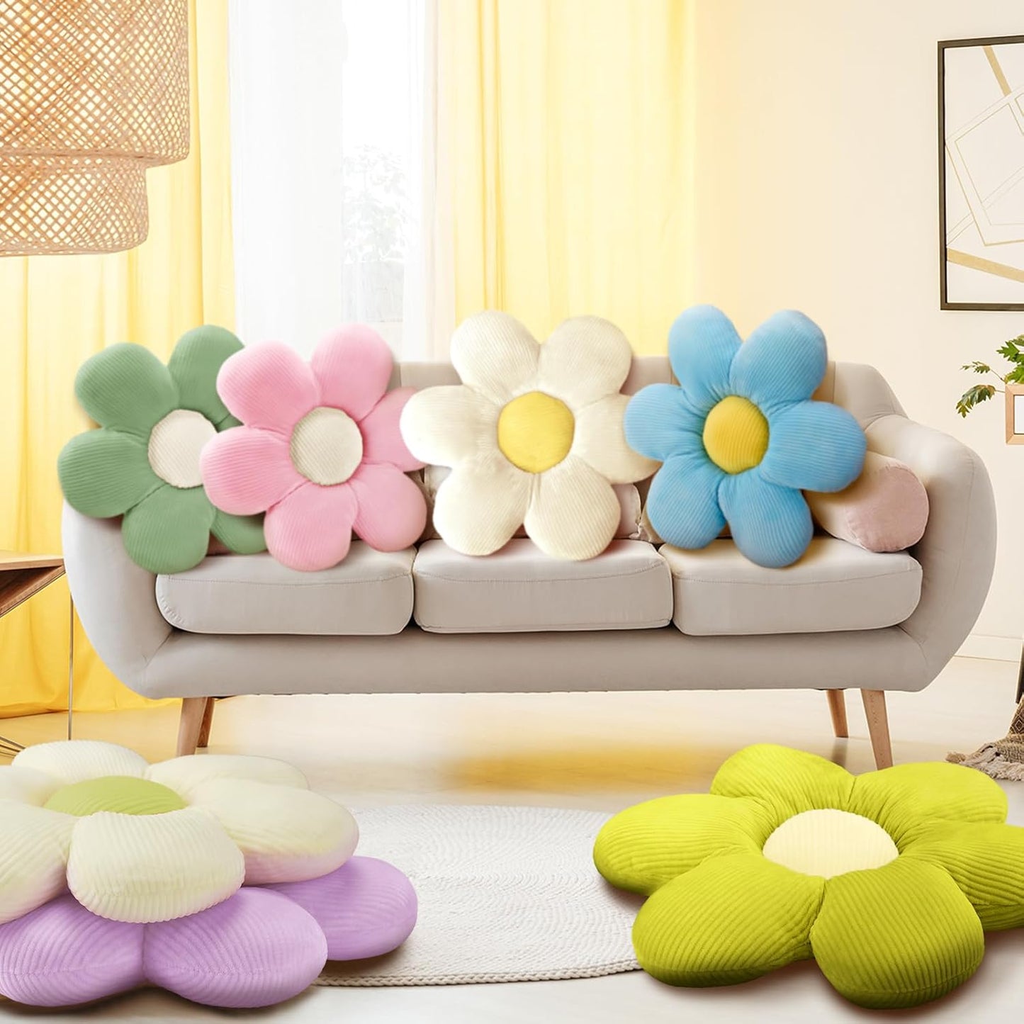 Sratte 10 Pcs Flower Shaped Throw Pillows Cute Daisy Flower Seating Cushions for Adults Reading Leisure Comfortable Home Bedroom Sofa Chair Couch Decor(19.69 Inches)
