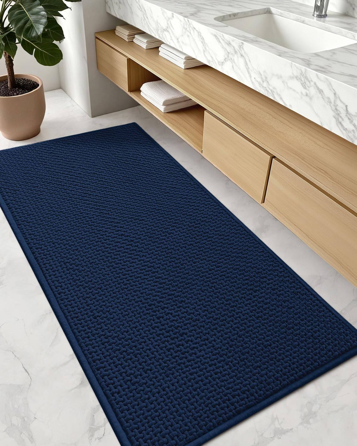 Color&Geometry Chenille Pile Large Bathroom Rugs Upgraded Denser, 24"x36" Non Slip Absorbent Black Bath Mats for Bathroom Thin Fit Under Door, Washable Quick Dry