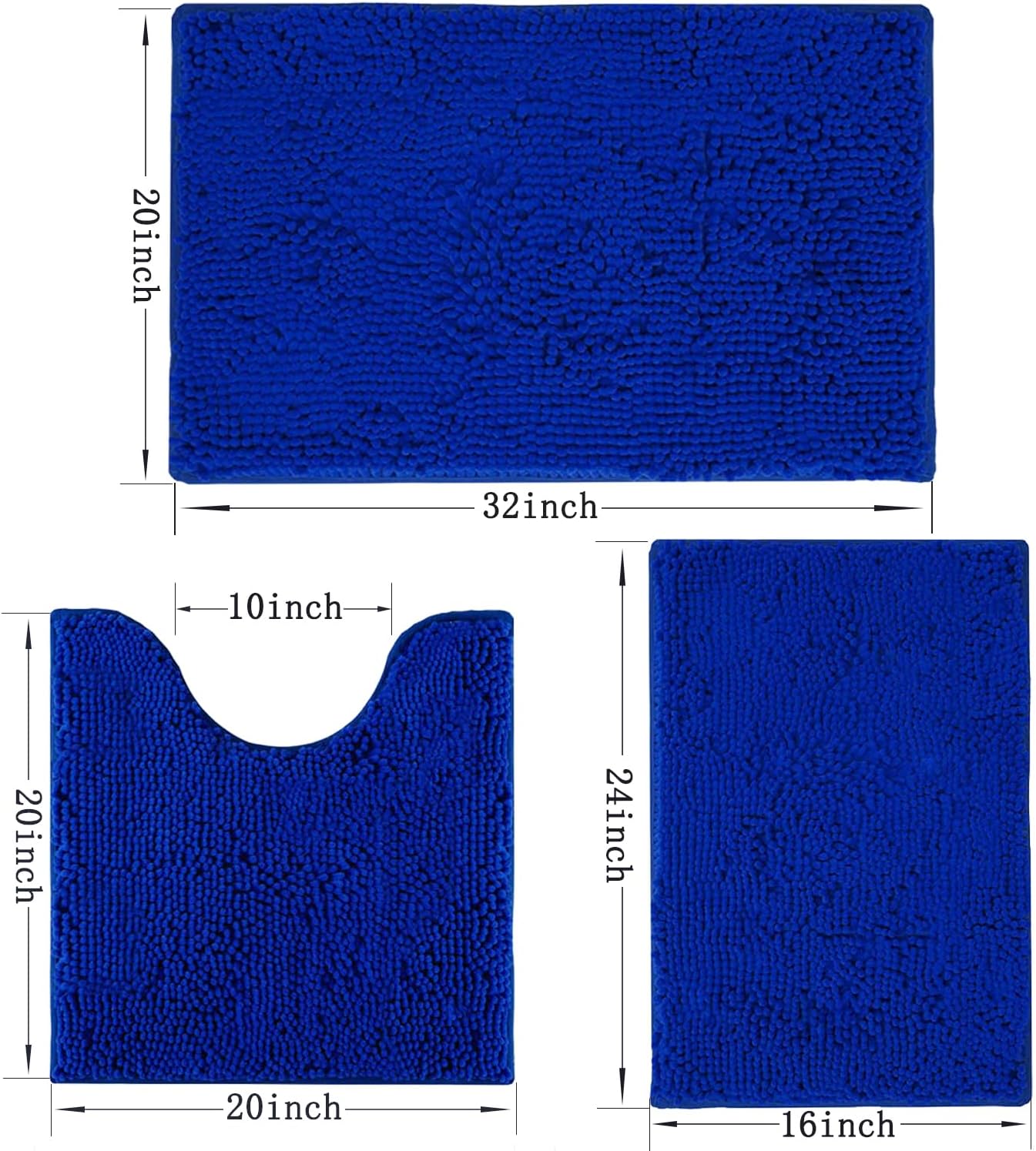 Bathroom Rugs Sets 3 Piece Non Slip,Bath Rugs with PVC Backing Bath Carpet,Bathroom Rug Washable,Absorbent,Plush Carpet Mats,Bath Mats for Bedroom, Kitchen,Tub,Home Decor (Royal)