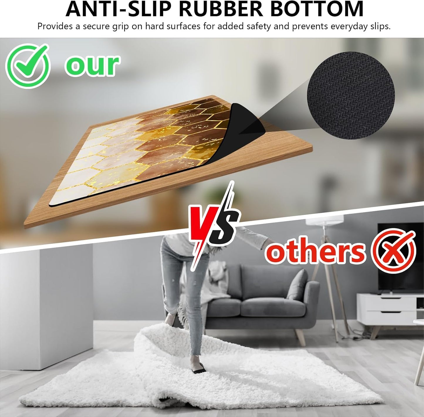 Kitchen Rugs Sets 3 Piece, Non Slip Cushioned Kitchen Mats for Floor Comfort Standing Runner Rugs, Chef Floor Carpet for Sink, Laundry Room, Hallway, Entryway, Bathroom, Brown Honeycomb Marble