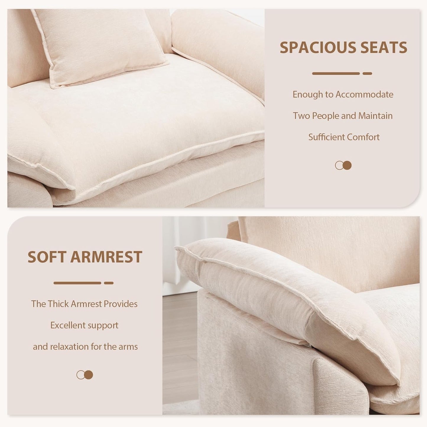 Chenille Oversized Accent Chair with Ottoman, Comfy Single Sofa Chair Armchair with Large Seat and Extra Wide Armrests, Modern Reading Chairs for Bedroom, Living Room,Beige