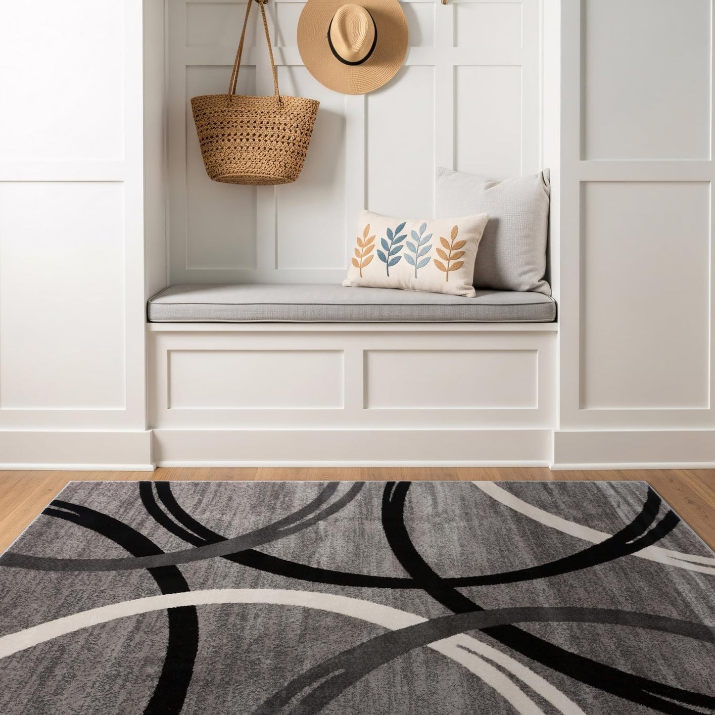 Rugshop Wavy Circles Design Area Rug, Fade-Resistant Carpet for Living Room, Dining Room, or Bedroom, Gray, 5'3" x 7'3"