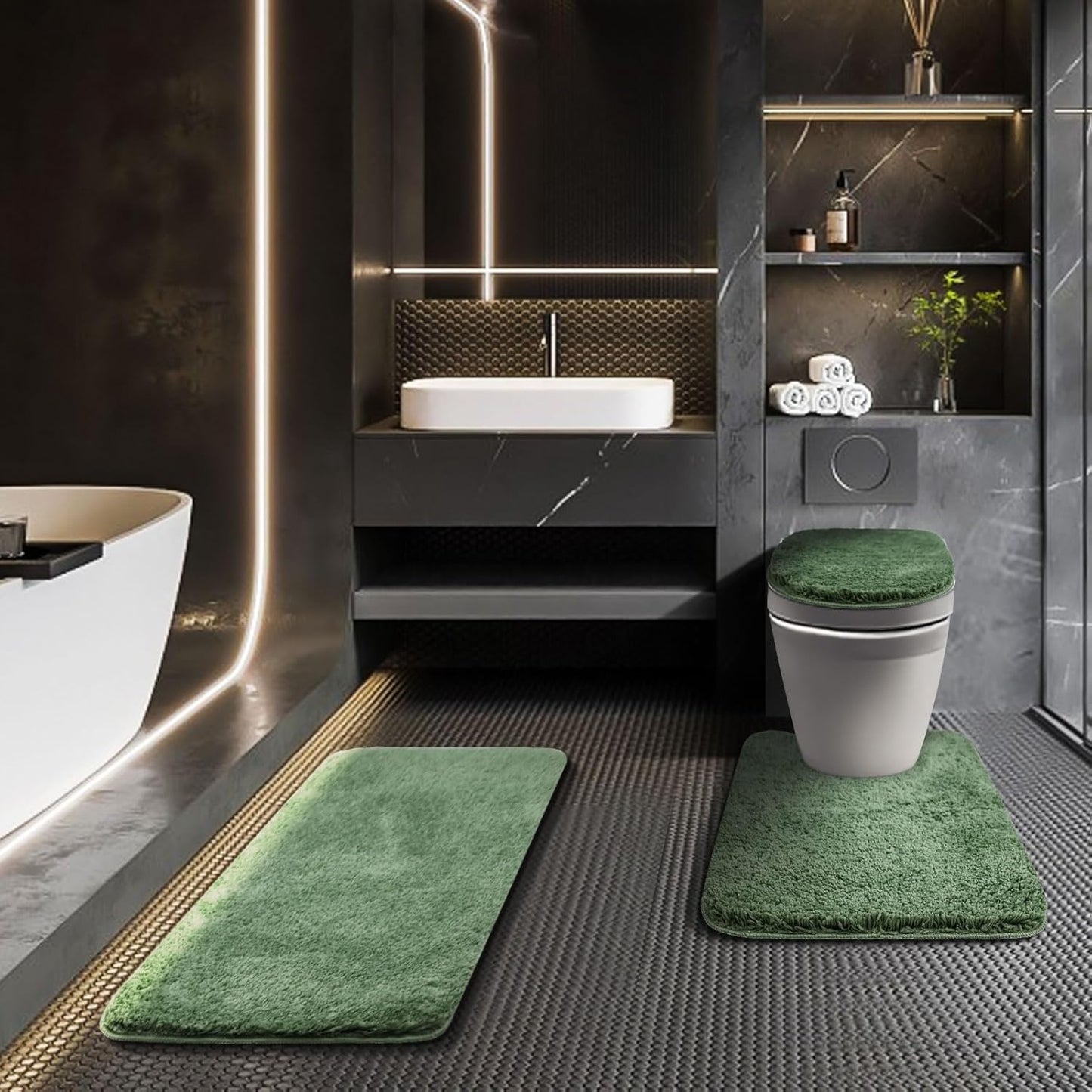 Bathroom Rugs Sets 3 Piece with Adjustable Toilet Seat Cover 17.5"x 15" Machine Washable Bath Rug Set with TPR Non Slip Rubber Backing Solid Bath Mat Set for Luxury Bathroom Decoration