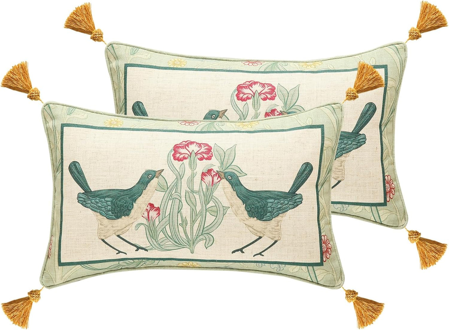 patdrea Designer Pack of 2 Square Throw Pillow Covers,Farmhouse Pink and Yellow Linen with Floral Pattern Pillows Cover,Decorative Pillowcases Cushion for Bed Living Room Outdoor Car,18"x18"