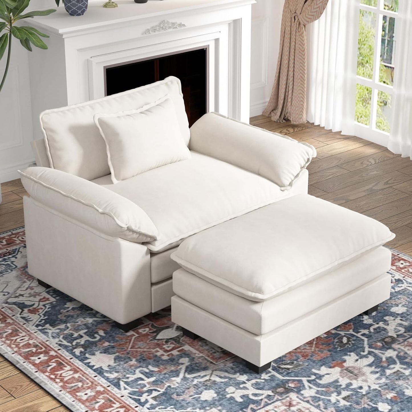 CDCASA Oversized Accent Chair, Chenille Comfy Cloud Sofa Chair with Large Seat and Upholstered Armrests, Modern Extra Wide Armchair Reading Chairs for Bedroom, Living Room,Set of 2,Terracotta Orange