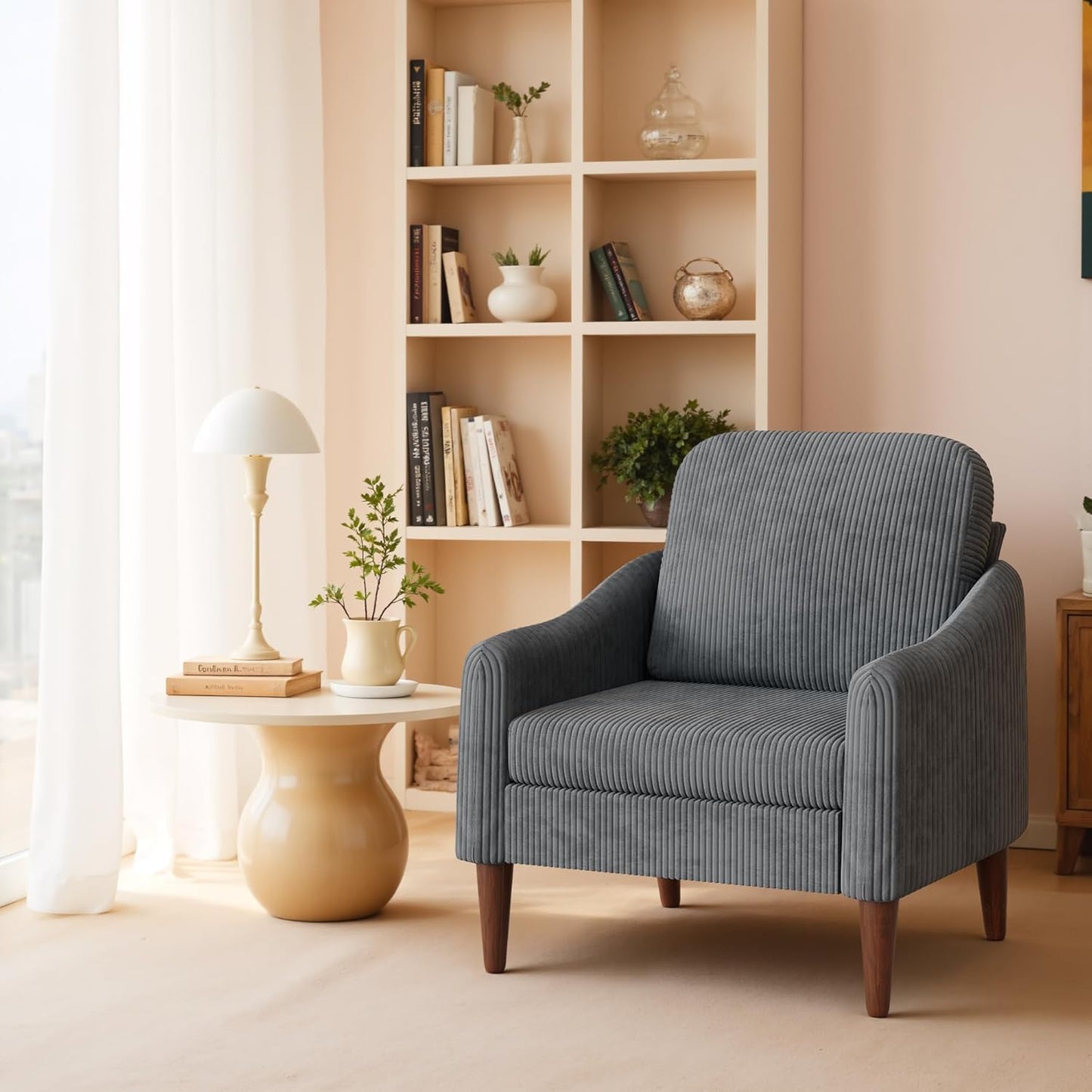 JUMMICO Corduroy Fabric Club Chair, Accent Barrel Chair, Furry Sherpa Elegant Armchair with Cozy Soft Padded, Suitable for Reception Room Bedroom Living Room Office (Gray)