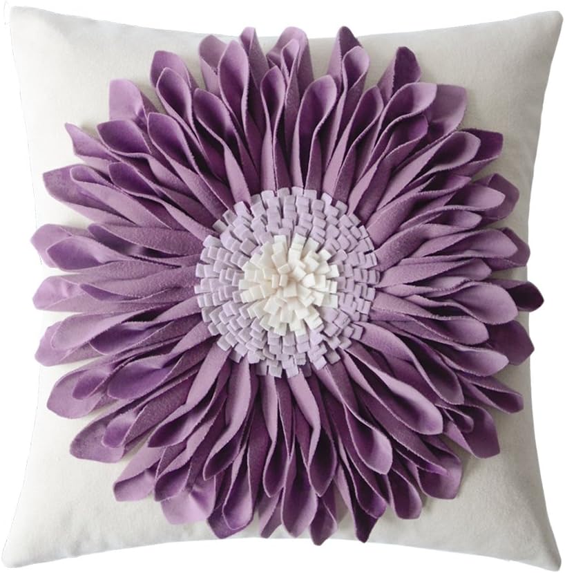 3D Sunflower Handmade Throw Pillow Covers Decorative Floral Pillowcases Cushion Covers for Couch Living Room Home Decor Creamy White 18x18 Inches
