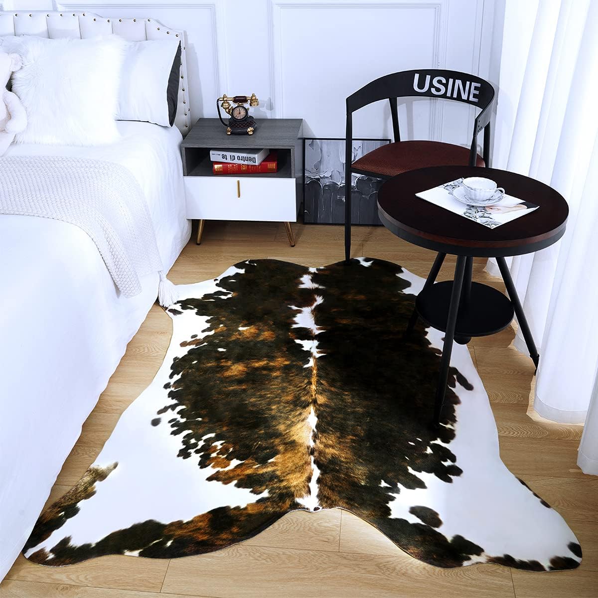 Amearea Faux Cow Hide Rug Large 7×6.2 Feet, Premium Western Home Decor Cow Print Rugs for Living Room, Faux Leather Animal Cowhide Bedroom Carpet, Dining Traditional Cow Pattern Stuff Carpets, Brown