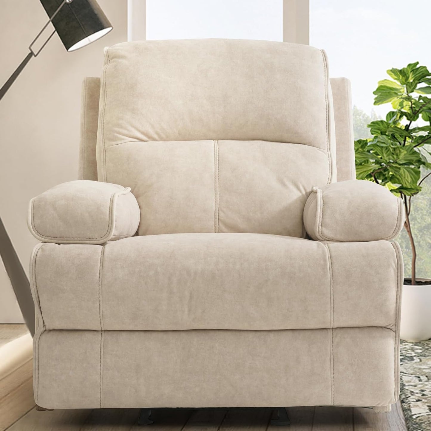 TEKAMON Swivel Accent Chair, Oversized Swivel Single Sofa Chair, Modern Chenille Fabric Barrel Armchair for Living Room/Office with Extra Wide Armrests, Washable Covers, 360° Rotation (Beige)