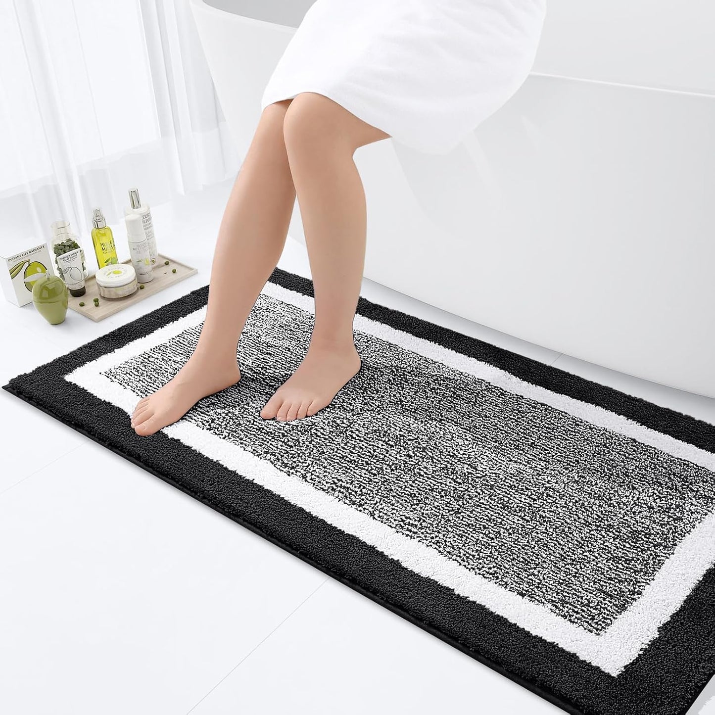 OLANLY Bathroom Rugs 24x16, Extra Soft and Absorbent Microfiber Bath Mat, Non-Slip, Machine Washable, Quick Dry Shaggy Bath Carpet, Suitable for Bathroom Floor, Tub, Shower (Small, Dark Grey)