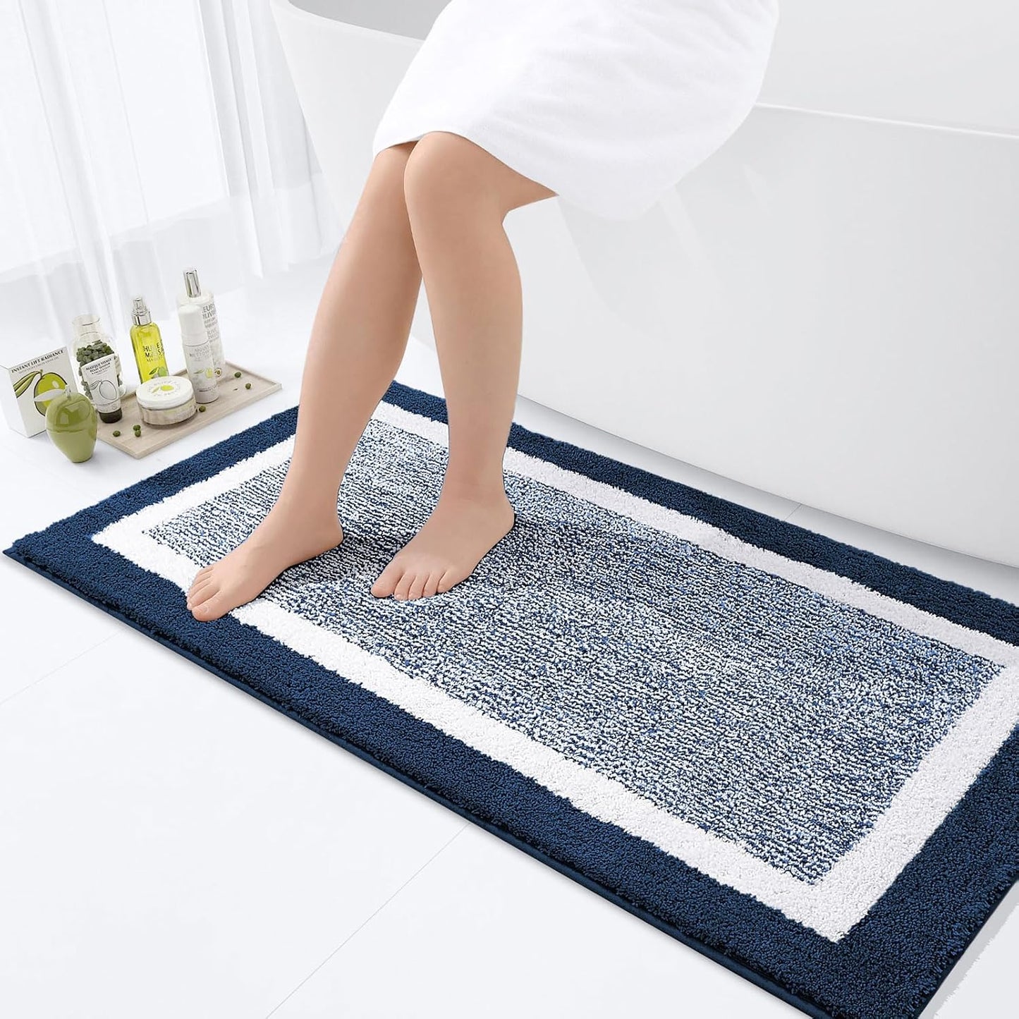 OLANLY Bathroom Rugs 24x16, Extra Soft and Absorbent Microfiber Bath Mat, Non-Slip, Machine Washable, Quick Dry Shaggy Bath Carpet, Suitable for Bathroom Floor, Tub, Shower (Small, Dark Grey)