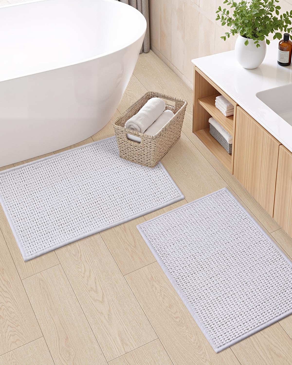 Color&Geometry Chenille Pile Large Bathroom Rugs Upgraded Denser, 24"x36" Non Slip Absorbent Black Bath Mats for Bathroom Thin Fit Under Door, Washable Quick Dry