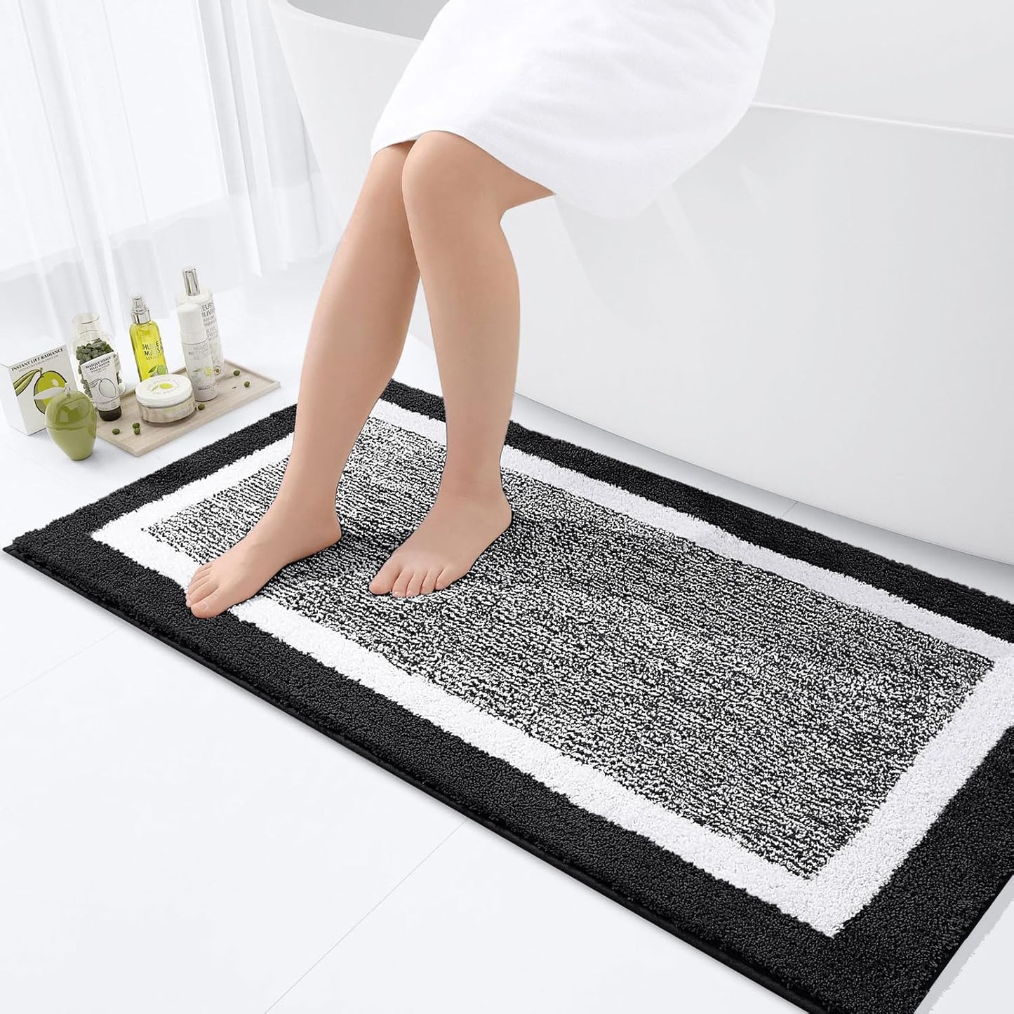 OLANLY Bathroom Rugs 24x16, Extra Soft and Absorbent Microfiber Bath Mat, Non-Slip, Machine Washable, Quick Dry Shaggy Bath Carpet, Suitable for Bathroom Floor, Tub, Shower (Small, Dark Grey)