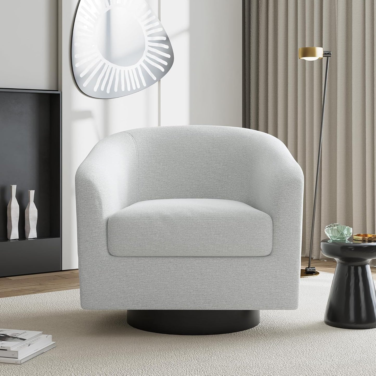 UIXE Swivel Accent Chairs Set of 2, Corduroy Barrel Club Chair Upholstered Armchair for Living Room, Round Arm Chair Bedroom Single Sofa Reading Seat - Camel