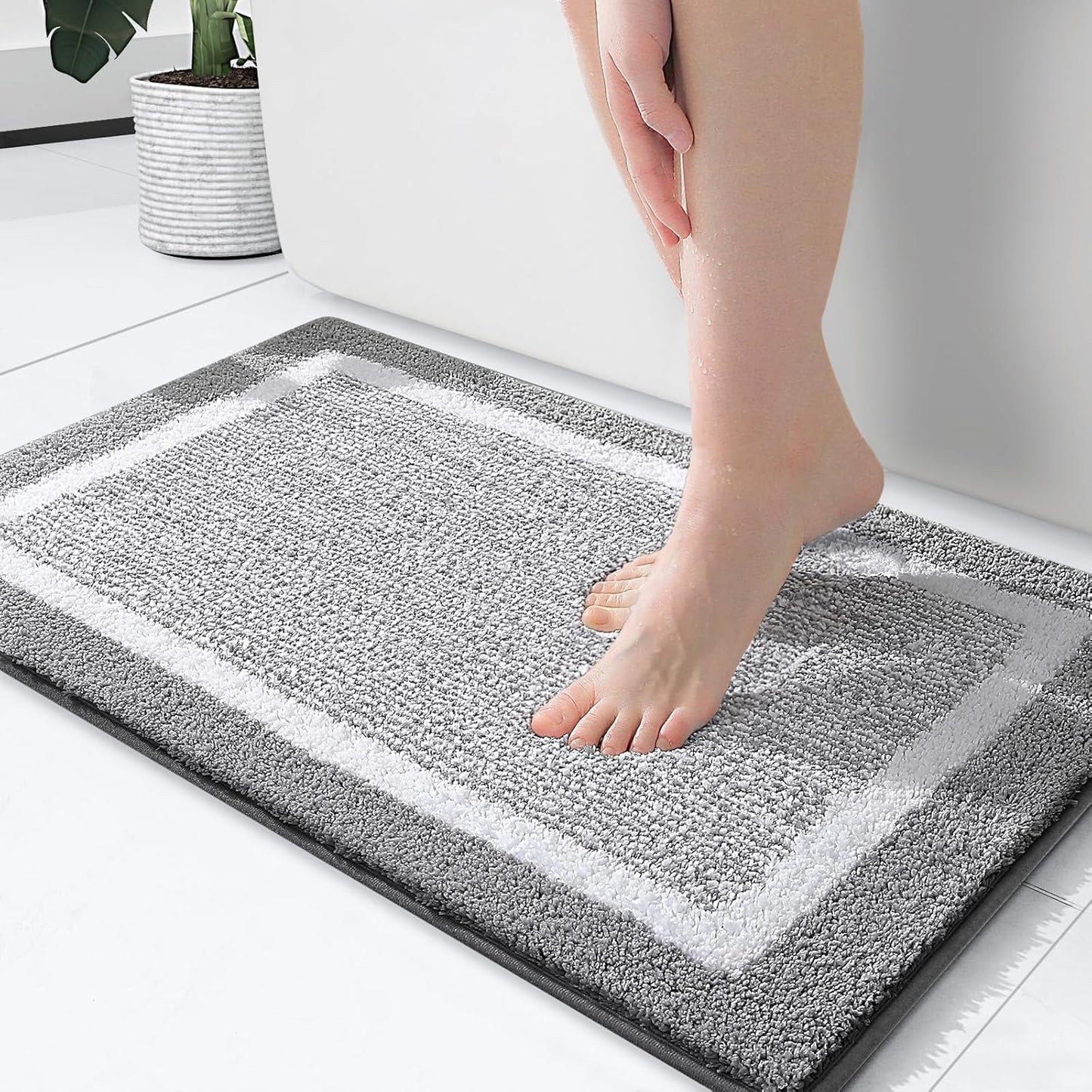 OLANLY Bathroom Rugs 24x16, Extra Soft and Absorbent Microfiber Bath Mat, Non-Slip, Machine Washable, Quick Dry Shaggy Bath Carpet, Suitable for Bathroom Floor, Tub, Shower (Small, Dark Grey)