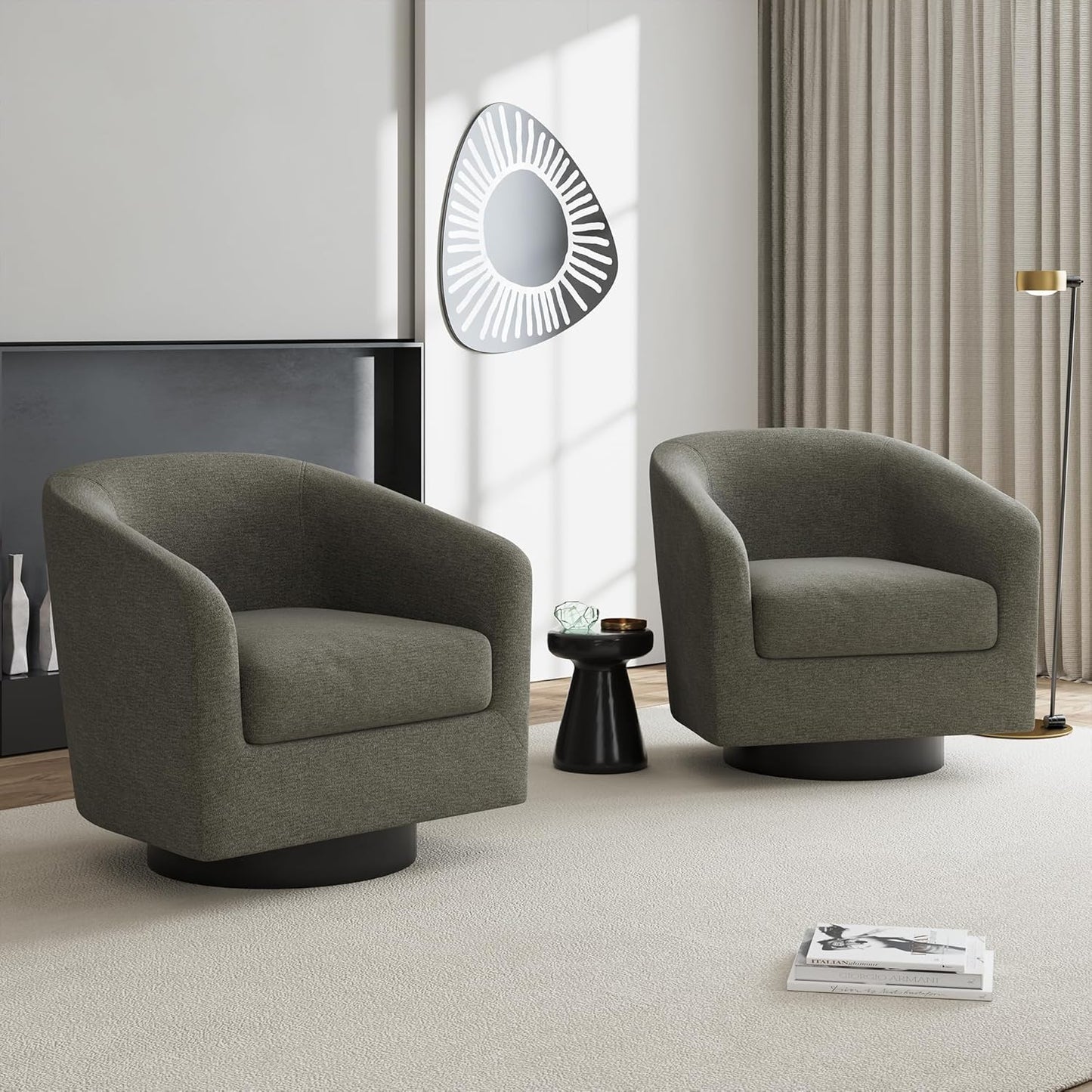 UIXE Swivel Accent Chairs Set of 2, Corduroy Barrel Club Chair Upholstered Armchair for Living Room, Round Arm Chair Bedroom Single Sofa Reading Seat - Camel