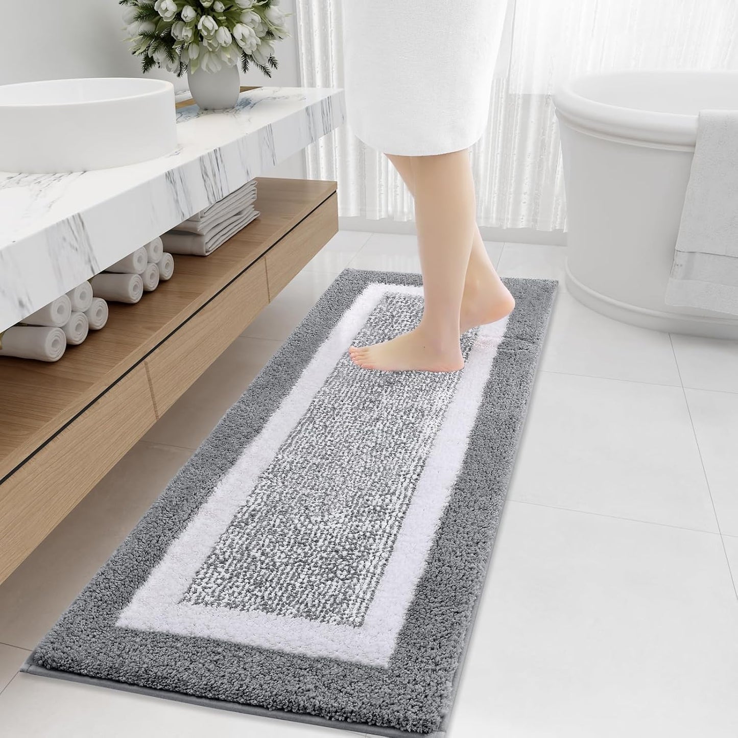 OLANLY Bathroom Rugs 24x16, Extra Soft and Absorbent Microfiber Bath Mat, Non-Slip, Machine Washable, Quick Dry Shaggy Bath Carpet, Suitable for Bathroom Floor, Tub, Shower (Small, Dark Grey)