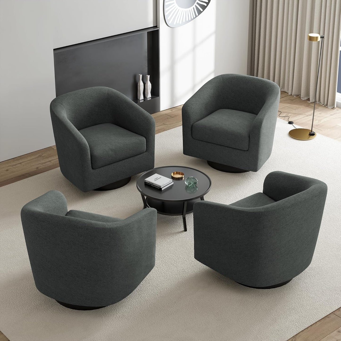 UIXE Swivel Accent Chairs Set of 2, Corduroy Barrel Club Chair Upholstered Armchair for Living Room, Round Arm Chair Bedroom Single Sofa Reading Seat - Camel