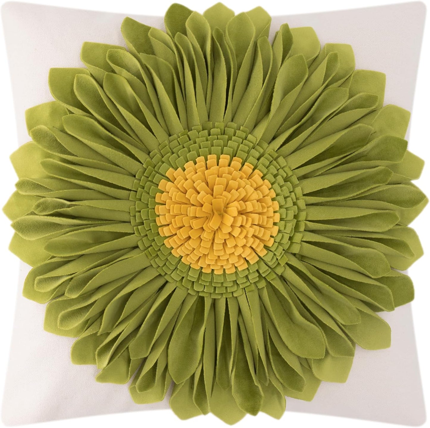 3D Sunflower Handmade Throw Pillow Covers Decorative Floral Pillowcases Cushion Covers for Couch Living Room Home Decor Creamy White 18x18 Inches