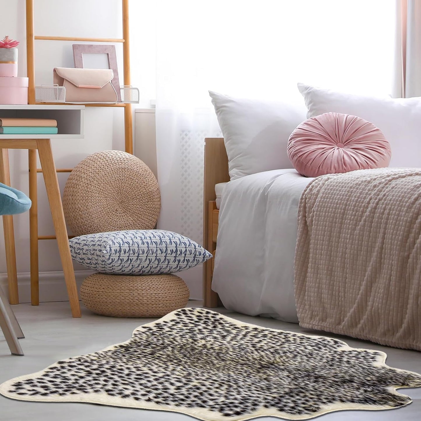 Leopard Print Rug, Faux Cowhide Cheetah Skin Rug Animal Printed Area Rug Carpet for Home Office, Livingroom, Bedroom