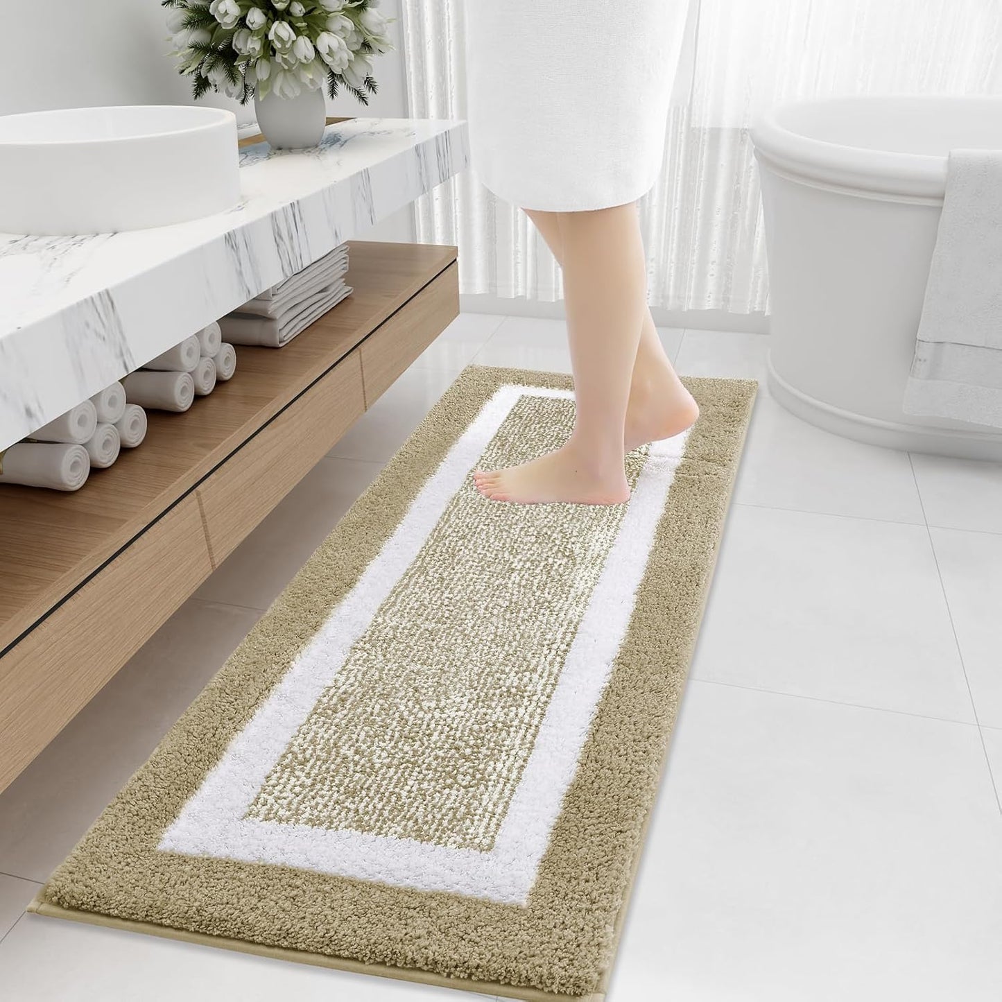 OLANLY Bathroom Rugs 24x16, Extra Soft and Absorbent Microfiber Bath Mat, Non-Slip, Machine Washable, Quick Dry Shaggy Bath Carpet, Suitable for Bathroom Floor, Tub, Shower (Small, Dark Grey)