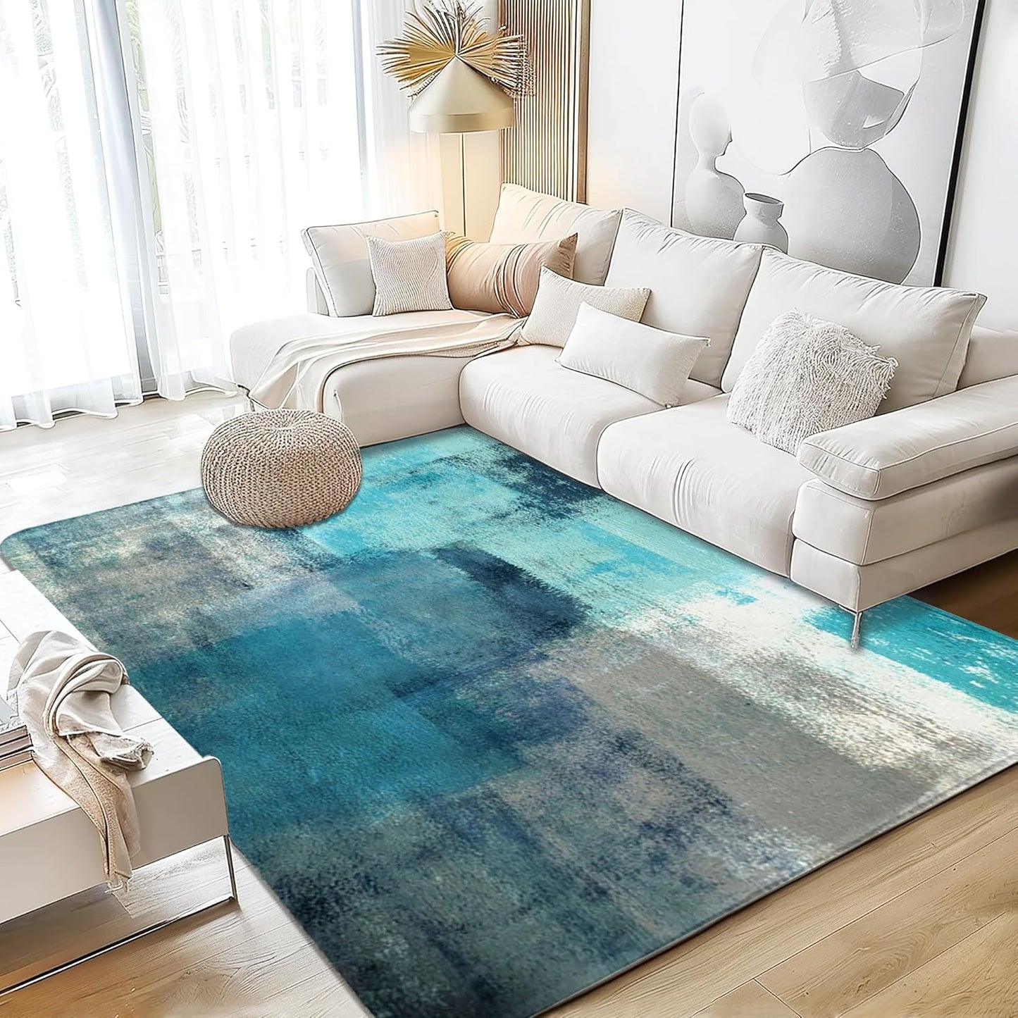 Corals Coastal Rug for Living Room 5x7 Area Rug Washable Non-Slip Rugs for Bedroom Cute Soft Kids Nursery Rug, Nautical Beach Themed Capet for Entryway Office Dining Room