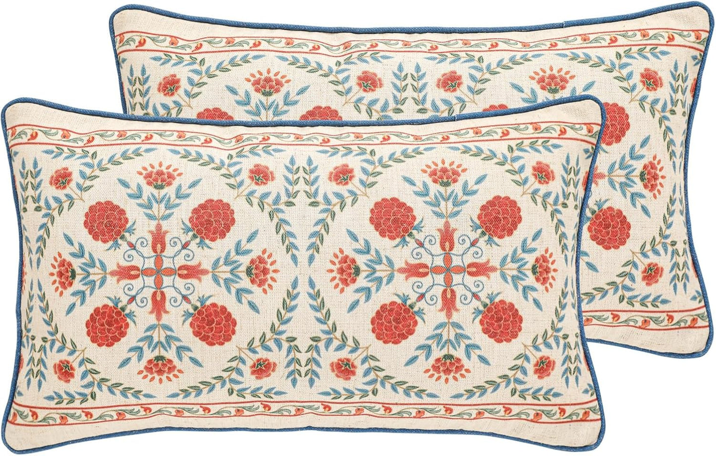 patdrea Designer Pack of 2 Square Throw Pillow Covers,Farmhouse Pink and Yellow Linen with Floral Pattern Pillows Cover,Decorative Pillowcases Cushion for Bed Living Room Outdoor Car,18"x18"