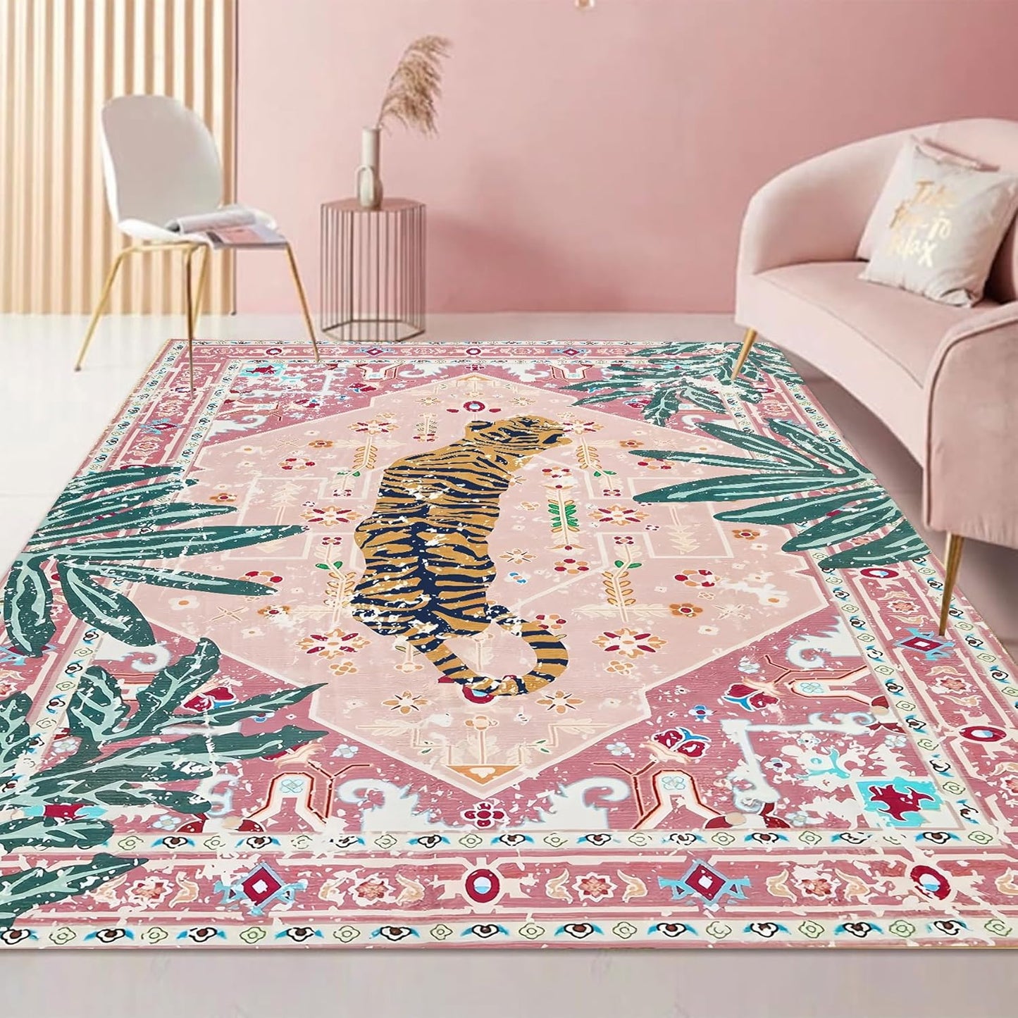 Leopard Rug 8x10 Large Living Room Area Rug Washable Non-Slip Leopard Print Bedroom Rug Modern Themed Indoor Carpet for Dining Room Foyer Apartment Den（8x10ft,Brown）