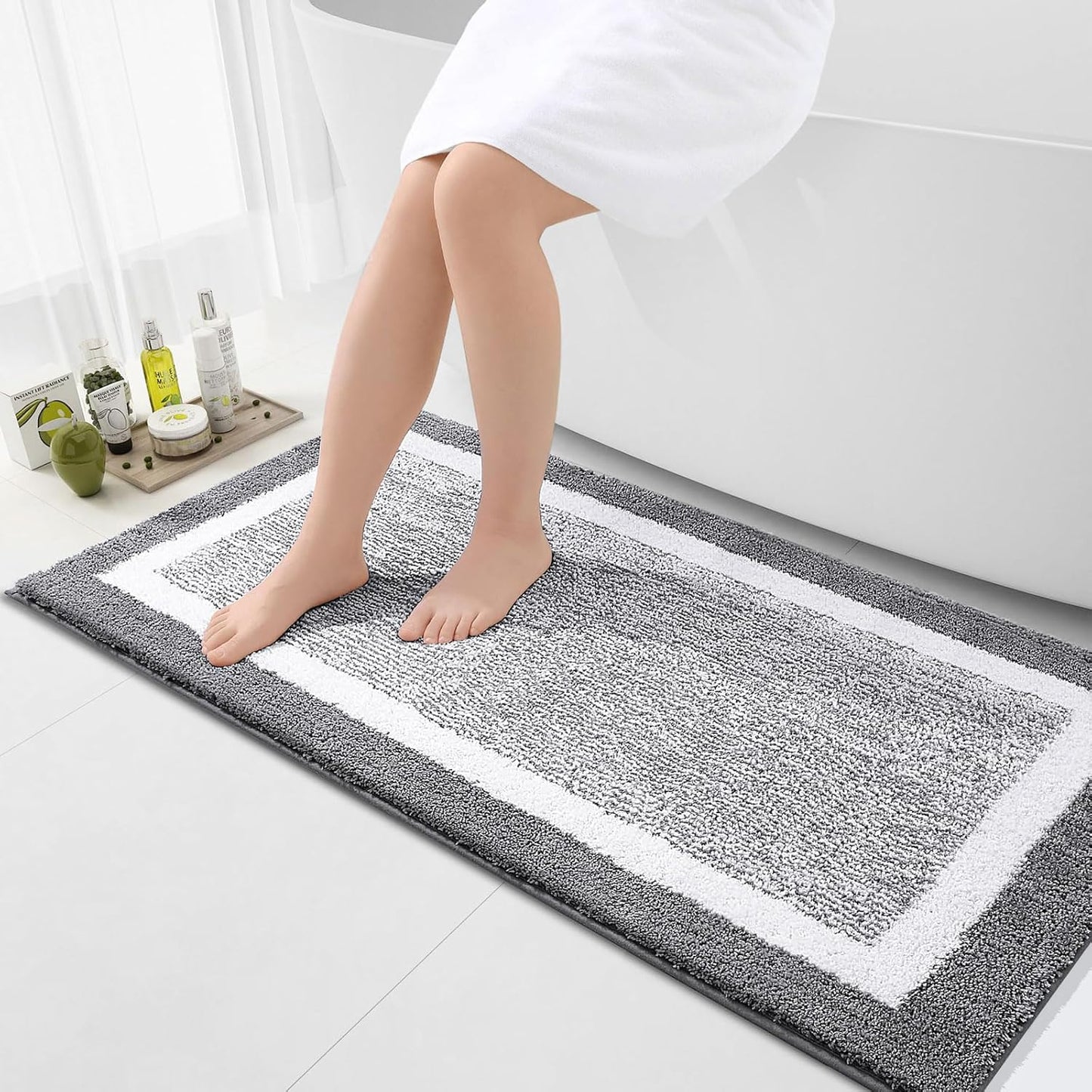 OLANLY Bathroom Rugs 24x16, Extra Soft and Absorbent Microfiber Bath Mat, Non-Slip, Machine Washable, Quick Dry Shaggy Bath Carpet, Suitable for Bathroom Floor, Tub, Shower (Small, Dark Grey)