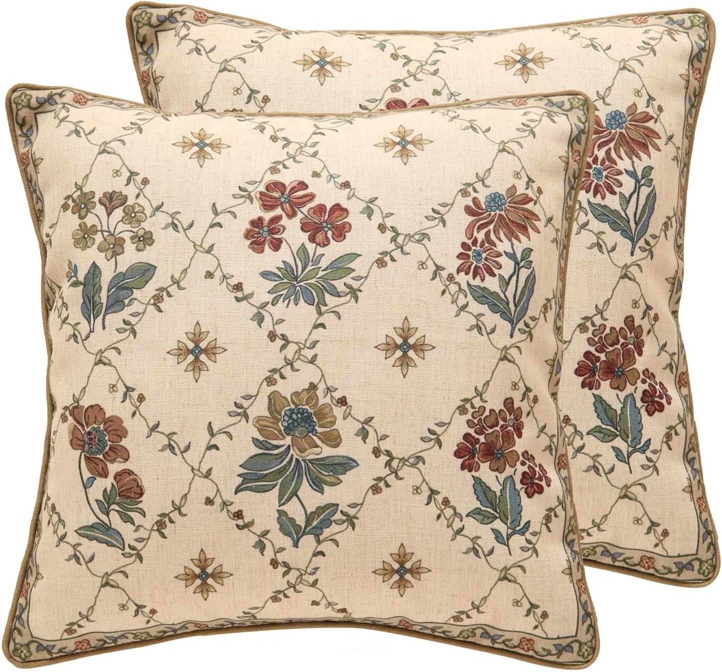patdrea Designer Pack of 2 Square Throw Pillow Covers,Farmhouse Pink and Yellow Linen with Floral Pattern Pillows Cover,Decorative Pillowcases Cushion for Bed Living Room Outdoor Car,18"x18"