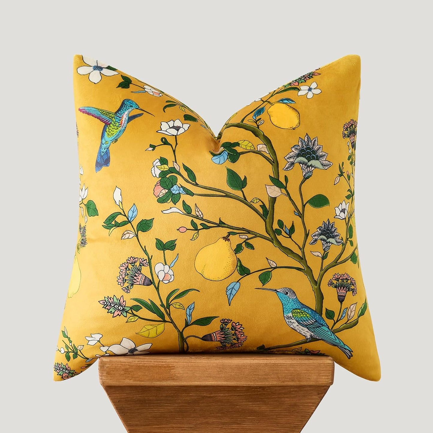 MUSSEL Mustard Yellow Floral Pillow Covers 18x18 Set of 2, Velvet Wild Flower Plant Throw Pillows Case, Square Farmhouse Decor Cushion Covers for Home Sofa Bed Couch