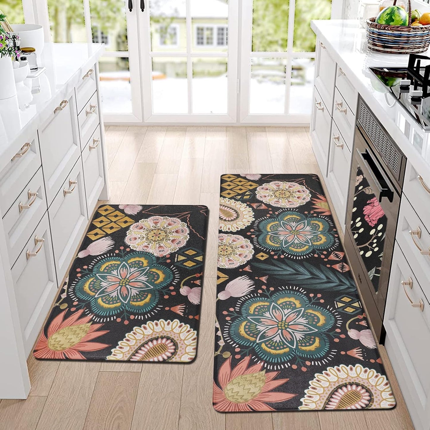 Homcomoda Anti Fatigue Kitchen Mats for Floor Set of 3 Cushioned Kitchen Rug Sets 3 Piece Non Slip Waterproof Comfort Standing Mat for Home Office Kitchen Sink