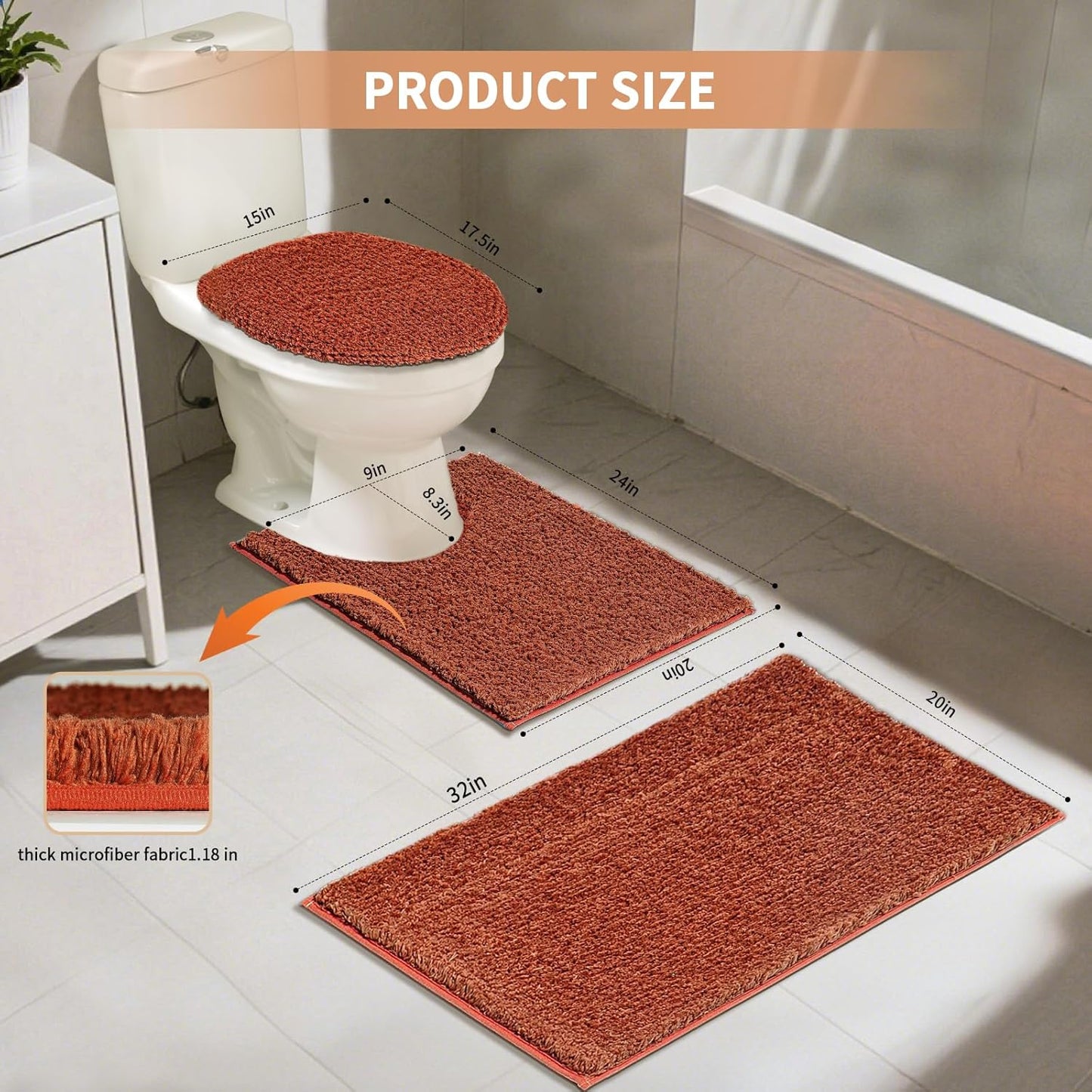 Bathroom Rugs Sets 3 Piece with Adjustable Toilet Seat Cover 17.5"x 15" Machine Washable Bath Rug Set with TPR Non Slip Rubber Backing Solid Bath Mat Set for Luxury Bathroom Decoration