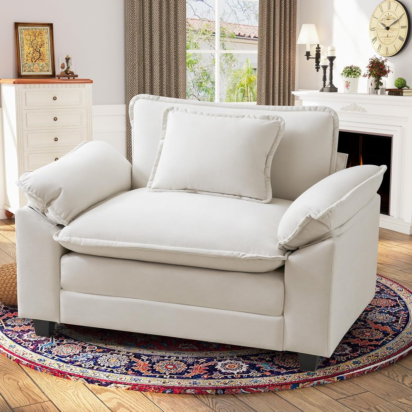 CDCASA Oversized Accent Chair, Chenille Comfy Cloud Sofa Chair with Large Seat and Upholstered Armrests, Modern Extra Wide Armchair Reading Chairs for Bedroom, Living Room,Set of 2,Terracotta Orange